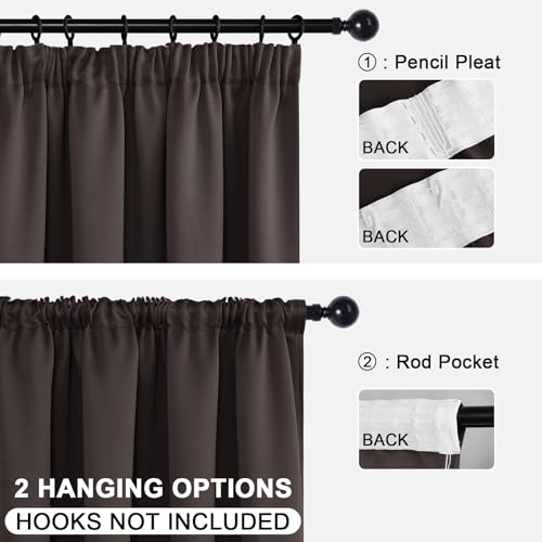 DWCN Brown Curtain with Tiebacks Blackout Curtains Pencil Pleat for Bedroom Thermal Insulated Curtains for Living Room 66 x 72 inch Length - Image 4