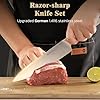 Astercook Knife Set Kitchen with Block and Sharpener Premium Full Tang 17 Pcs German Stainless Steel Knives Dishwasher Safe Kitchen Utensils Set with with and Anti-slip Ergonomic Handle, Cream White