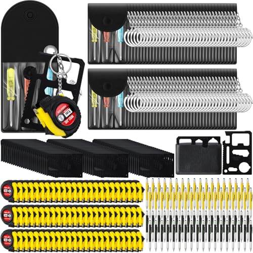Image of 288 Pcs Mini Screwdriver Tape Keychain Set Multitool Pen Card Father's Gifts Bulk Mini Tool Set for Adult Men Dad (Yellow,Black)