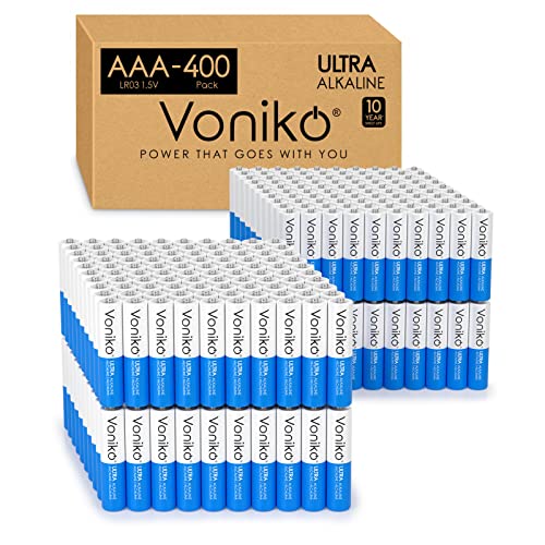 Image of Voniko AAA Batteries 400 Pack - 1.5V Alkaline Triple AAA Batteries | 30 Percent More Power Triple A Batteries, 10 Years Shelf Life, Leakproof Design for Remotes & Emergency Gear