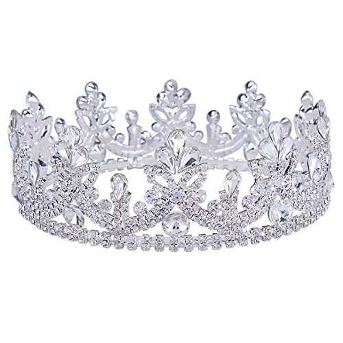 FUMUD Women's Luxury Crystal Tiara Shining Rhinestone Crown for Pageant Wedding Bridal Beauty Contest Prom Party (Full Crown)