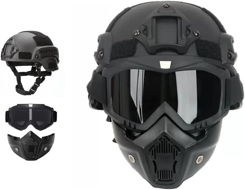 Mich - Juego de casco y máscara para airsoft, máscara de airsoft con gafas antiniebla desmontables, máscara táctica para CS Airsoft, Halloween, cosplay, ciclismo fiesta