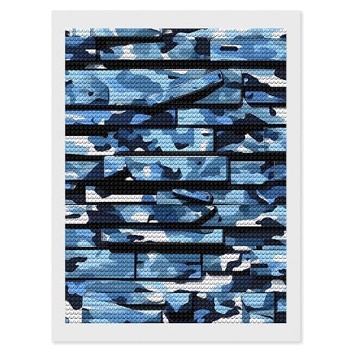 Peinture diamant bleu camouflage anti stress loisir creatif deco murale interieur