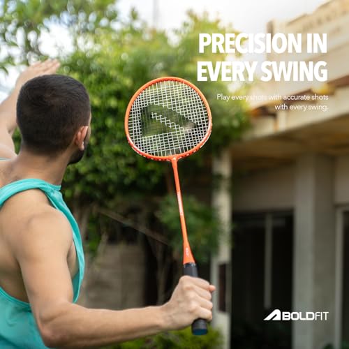 Image of Boldfit Badminton Rackets for Beginners, Adults Aluminium Shuttle Bat with Full Cover Bag Badminton Racket for Practice & Match Lightweight Badminton Racquet with Grip Handle Shuttle Racket - Orange