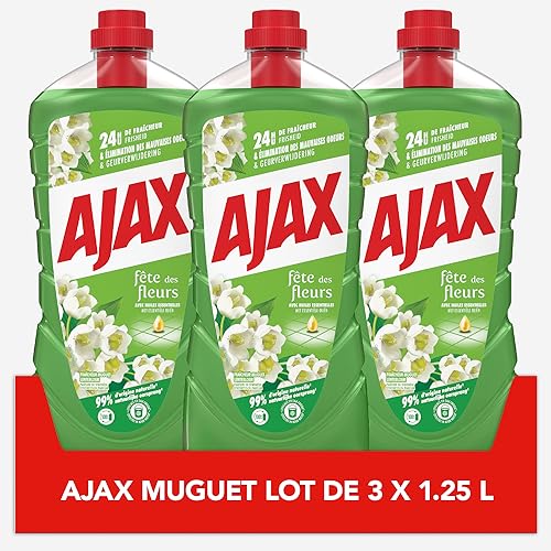 AJAX – Limpiador de hogar para suelos y múltiples superficies Ajax Festival de las flores de la candidiasis – Actúa contra todos los tipos de sucios – Lote de 3 x 1250 ml