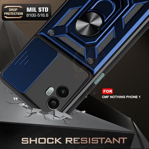Image of Armor Bumper Back Cover Case for Nothing CMF Phone 1 Rotating Camera Cover, Ring Holder & Kickstand | Heavy Duty & 360 Degree Protection Nothing CMF Phone 1 Back Cover (Blue)