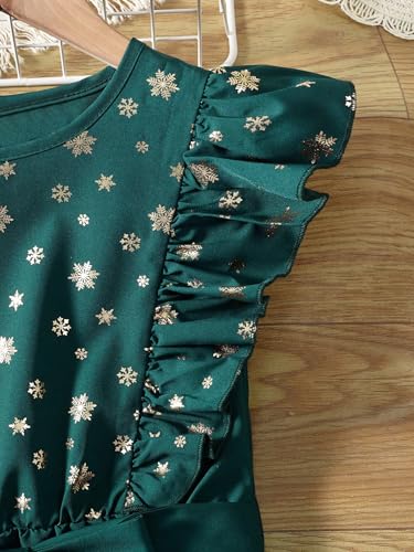 WDIRARA Girl's Flounce Sleeve Belted Gold Snowflake Party Swing A Line Dress4