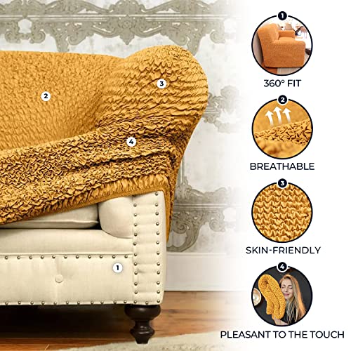 Paulato By Ga.i.co. Sectional Sofa Cover - Corner Sofa Slipcover - Soft Polyester Fabric Slipcovers - 1-Piece Form Fit Stretch Furniture Cover - Microfibra Collection - Mango (Corner Sofa) #TOP2