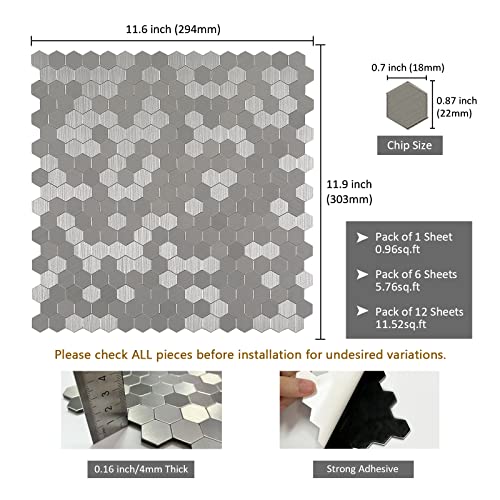 Mini Hexagon Peel And Stick Backsplash, Self Adhesive Stainless Steel Honeycomb Wall Tiles Stick On Backsplash For Kitchen Bathroom (12 Sheets) #TOP1