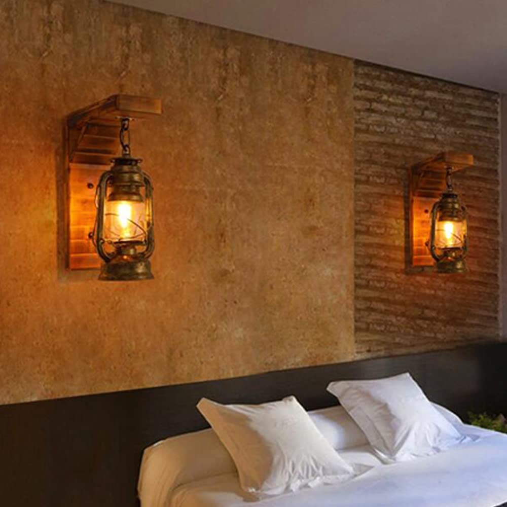 Lámparas De Pared Antiguas De Madera Aplique Metálica Retro Pantalla De Vidrio Lámpara De Pared Interior para Villas Rurales Dormitorio Sala De Estar Mesa De Comedor Barra Cafetería Marrón