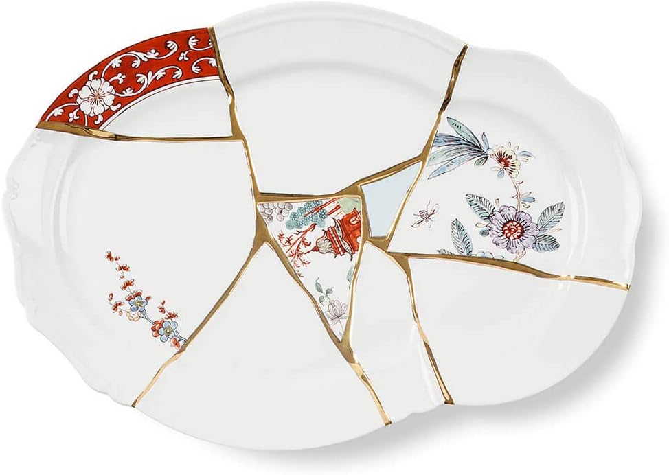 Kintsugi Tray in Porcelain and 24 Carat Gold