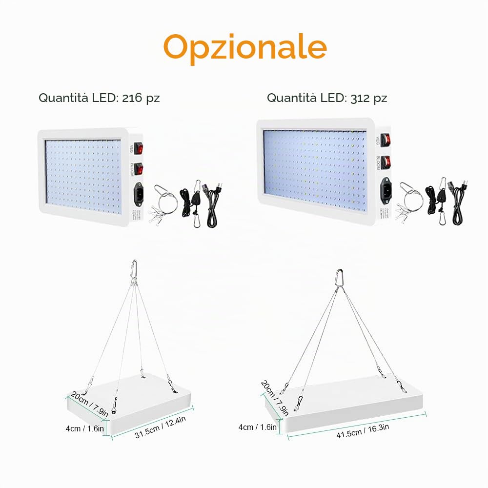 2000 W LED Grow Light per piante d'appartamento, 312 LED Full Spectrum Veg e Bloom Dual Switch IP65, lampade impermeabili per piante sospese per piantine, fiori serra