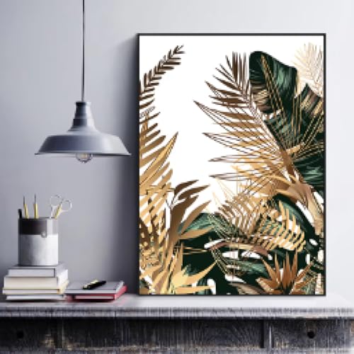 Affiche fleurs feuilles d'or triptyque chic pour mur salon 80x110cm - 2