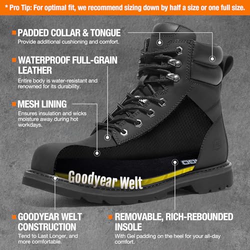 Image of NINGO Soft Toe Work Boots for Men, Waterproof Comfortable Leather Industrial & Construction Boots, Oil & Slip Resistance Safety Shoes with EH Protection, for Outdoor Factories Warehouses Farms