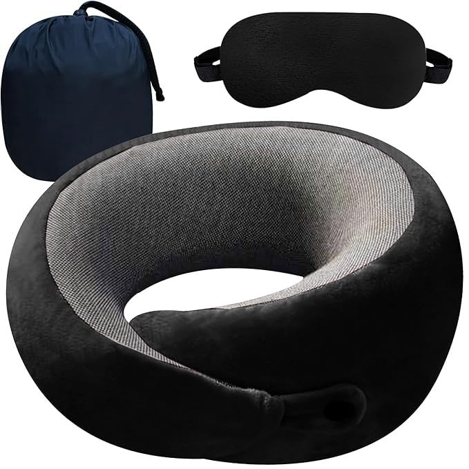bigplayer Raised Memory Foam Neck Pillow for Travel, Neck Support Rest Pillow - Car Pillow, Flight, and Train Accessory Pillow for Neck Pain Relief & Neck Pillow and Eye Mask and Bag-picture-53