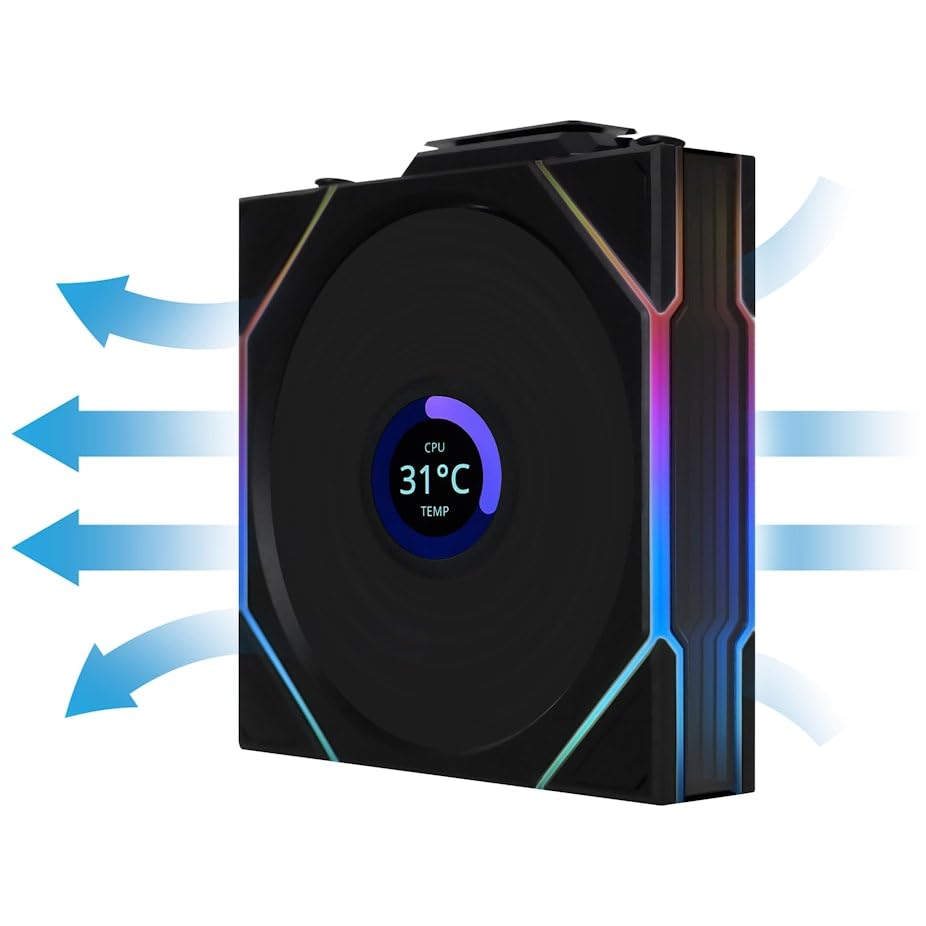 Lian Li UNI FAN TL Wireless LCD PC Fan 120mm RGB – 3-Pack Reverse Blade Gaming PC Fans Black | PWM Fans - 26 ARGB LEDs - 1,900 RPM - Daisy Chain, High Airflow, Low Vibration, Silent, Infinity Mirror