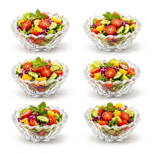Image of WRINGO Glass Bowl for Kitchen Prep, Dessert, Dips, and Candy Dishes, Cake, Snack Bowl Set of 6 Or Nut Bowl, and Microwave Safe Clear Glass Bowls for Mixing, Storing Size 4.5 Inch