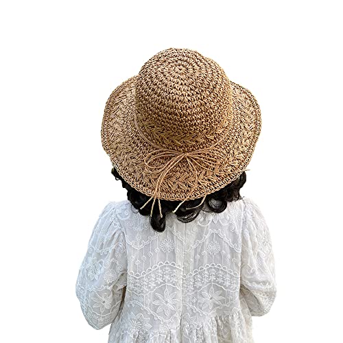 Kids Summer Straw Hat Handmade Bowknot Beach Sun Protection Hats for Girls