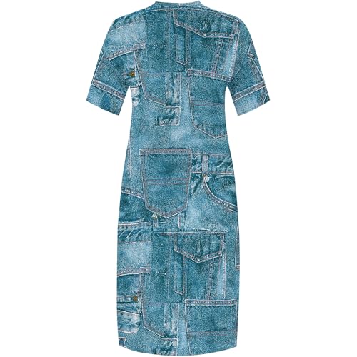 Image of SUZONANA Plus Size Denim Print Maxi Dresses for Curvy Women Casual Blue Jean Dress Summer Short Sleeve Tshirt Western Cowgirl Outfits 3XL