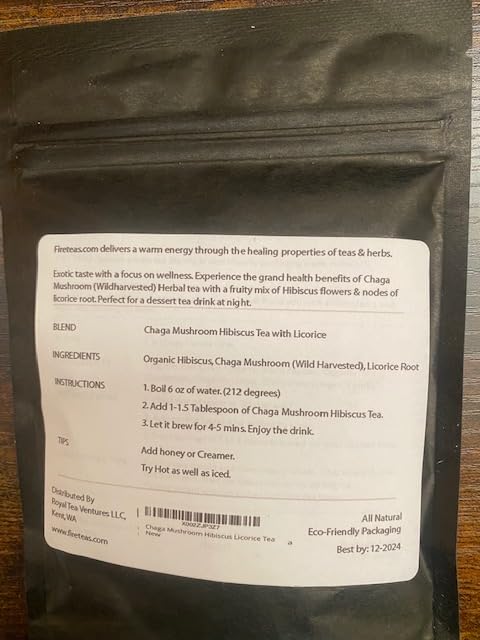 Miniatura 7 de FIRE TEAS Té de hierbas de hongos Chaga orgánico con hibisco y raíz de regaliz, lleno de antioxidantes, fabricado en los Estados Unidos