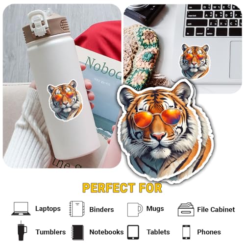 Image of (3Pcs) Cool Tiger Sticker, Tigers Sunglasses Sticker, King Animal Decal, Tiger Face Stickers, Ti-ger Bumper Vinyl Decal - Stickers for Laptop Water Bottle Phone Car Window Helmet (6 inch)