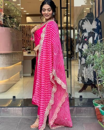 Lookmark Women's Silk Blend Table Print Kurta Pant Set With Mal Cotton Digital Print Dupatta And Embroidery Work Suitable For Every Indian Occasion (Az-Lm-Og-Ks2178 Pink-M)
