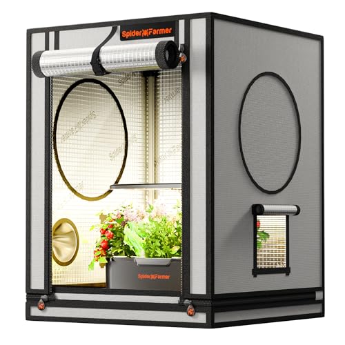Spider Farmer Kleines Growzelt 60x60x80 cm für Aerogarden mit Roll-up-Tür Beobachtungsfenster abnehmbarem Bodenblech 2000D Mylar-Gewebe für SmartG12 Hydroponisches Anzuchtsystem