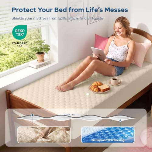 Image of BEDLORE 2 Pack Waterproof Mattress Protector,Twin XL Size Pad Noiseless with Deep Pocket Fitted for 6 inch-15 inch,Soft Breathable Dirt-Proof Single Bed Mattress Cover Washable for Bedroom,Dorm Room (Beige)