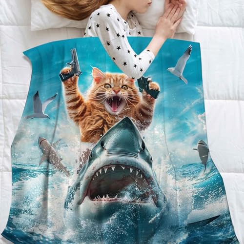 Couverture de requin d'équitation de chat, idée cadeau originale pour lit