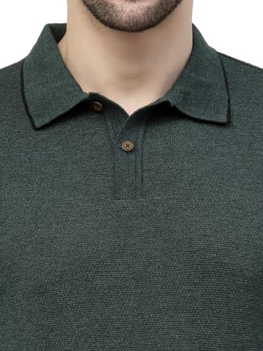 Image of Kalt Mens Basic Solid Full Sleeves Polo Cotton Blend Knitted Regular Fit Polo-Neck T-Shirts with Collar Stylish