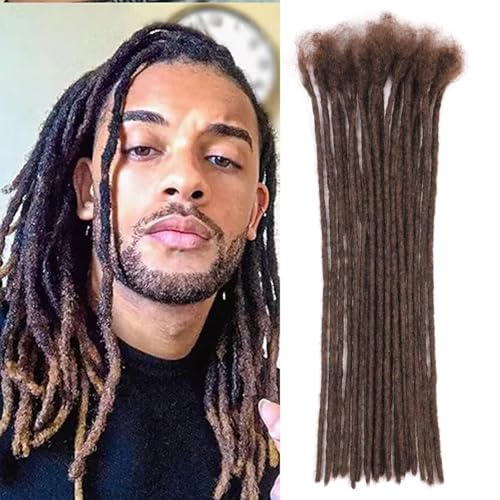 Huarisi 12 Inch Brown Dreadlock Extensions Human Hair 0.2cm Thin Loc Extensions Real Human Hair for Men Women 20 Strands Full Handmade Permanent Dreadlock Extensions Color 4 Can be Curled