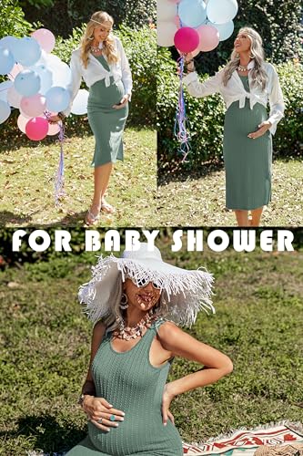 Ekouaer Women'S Maternity Dress Rib Knit Sleeveless Baby Shower Dresses Casual Bodycon Pregnancy Clothes A Mint Green Medium thumb #3