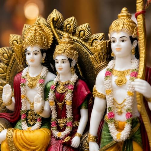 Image of ARMONIA Ram Darbar with Ram, Laxman, Sita & Hanuman Murti Idol Statue for Home Decor Temple | Marble Dust Finish- Multicolor - 24 * 32 cm | Best Gift for Wedding & Housewarming (Including Cloth)