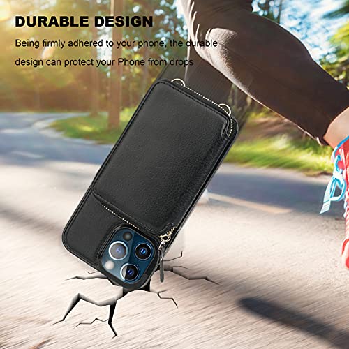 Bocasal RFID Blocking Wallet Case for iPhone 12 Pro Max, Adjustable Crossbody Zipper Purse with Kickstand and Detachable Wrist Strap, PU Leather Flip Folio Case 6.7 Inch 5G (Black) by Bocasal - Used condition - Image 8