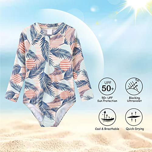 Image of Girls Rash Guard Long Sleeve One Piece Swimsuits Stripes Zipper Bathing Suits UPF 50+ /Sun Protection