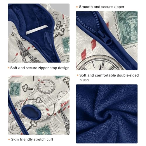 CHIFIGNO Vintage Eiffel Tower Kids Hooded Jacket, Warm Light Fleece Outerwear Jackets 3T3