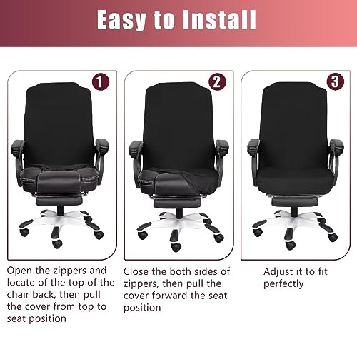 Image of SARAFLORA 2 Pack Office Chair Cover, Stretchable Desk Chair Cover Removable Computer Chair Cover for Office Chair with Zipper Universal Spandex Rotating Chair Cover Anti-dust Chair Slipcover,Black