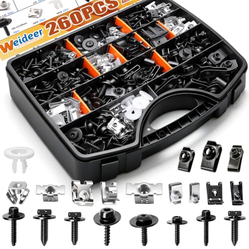 weideer 260PCS M4.2-1.41 M6-1.0 M8-1.25 1/4 Fender Liner Screw U Nut Kit