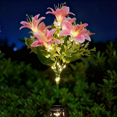 Fancysky Luces Flores Solares Exterior Jardín, Lámparas Solares con 7 Flores Luz Cálida, Iluminación Solar para Balcón, Terraza, Maceteros, Patio, Bodas
