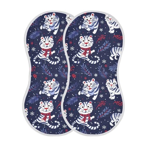 Navy Blue Tigers Winter Cotton Muslin Baby Burp Cloths Breathable wash Cloth for Gender Neutral Set of 2, 22x11in