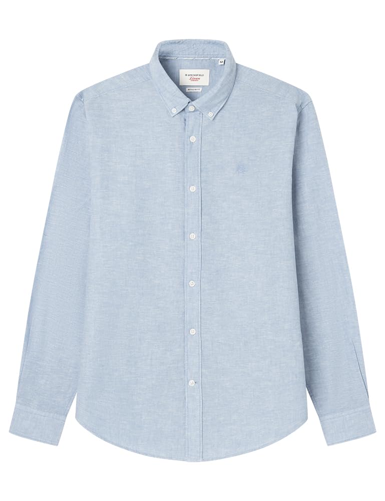 SPRINGFIELD Linen Basic European Flax Shirt Men, Sky Blue, L