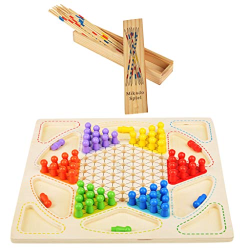 Image of Trinkets & More - 2 in 1 Chinese Checker Board & Ludo and Mikado Sticks Game (Combo) Premium Wooden Classic Board Game for Adults and Kids Superb Family Office Picnic Toys 3+ Years (2 in 1 + Mikado)