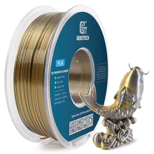 GEEETECH Filament PLA Silk Bicolore 1,75mm,1KG/bobine pour imprimante 3D, Soie Deux couleurs PLA,Or et Argent