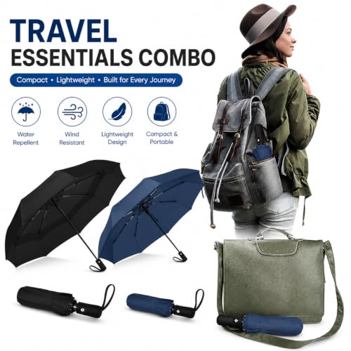 Image of QONETIC Portable Auto Open Close Travel Umbrella for Men & Women, Windproof Folding Umbrella for Rain, Compact Waterproof Umbrella, Lightweight 3 Fold Design for Daily Travel & Office Use