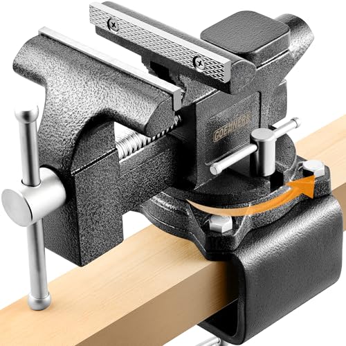 Updated 2-In-1 Bench Vise or Table Vise 4.5 Inch, Clamp Vice for Workbench Constructed with Cast Steel, Heavy Duty Workbench Vise Swivel for Woodworking