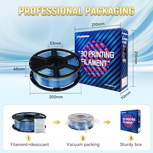 Image of FLASHFORGE Silk PLA Gradient Silver to Blue Filament, Silk Multicolored Color Change 3D Printing Filament, Silver Blue Shiny Fast Color-Changing Each 8M Gradually, Silky Texture Ultra-High Glossiness
