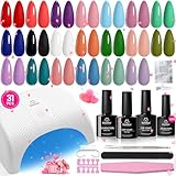 Beetles Gel Nail Polish Kit with UV Light - 31Pcs Nail Polish Set Popular Color Gel with Base and Matte&Glossy Top Coat Soak Off All Season Gel Nail Set Nail Art Gift for Women & Girls