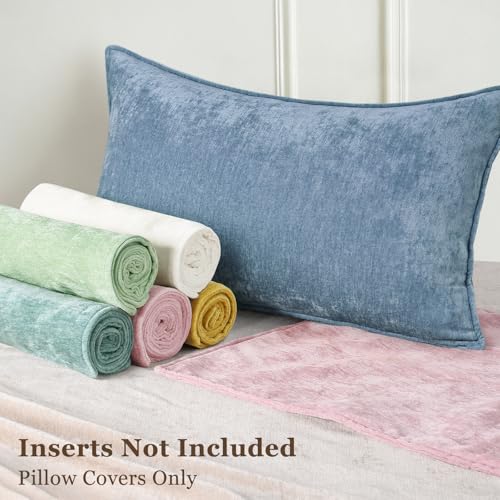decorUhome Couch Throw Pillow Covers 22x22 Set of 2, Decorative Soft Euro Neutral Chenille Pillow Covers with Elegant Design for Sofa Bed Living Room Home Decor, Blue