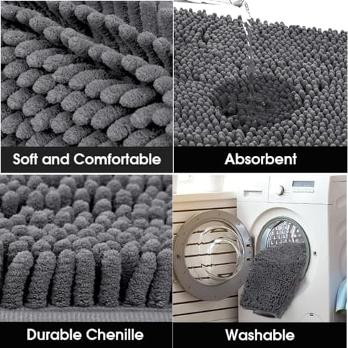 YOOTUKL Saugfähige Chenille Fußmatte für den, rutschfeste Badematte, schlammiger Hund, waschbare Matte, schnell trocknende 40x60cm Grau