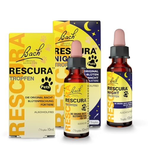 Bach RESCURA Pets Bachblüten Tropfen Set für Tag & NachtI 2x10 ml I Bachblütenmischung für Katzen, Hunde, Pferde und andere Haustiere I ehemals Rescue das Original